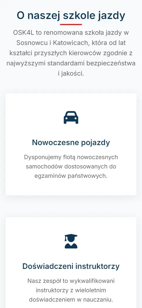Strona szkoły jazdy na telefonie - widok 2